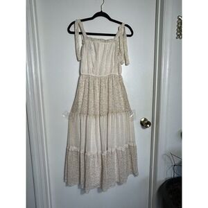 Japna Boho Tiered Floral Sundress Yellow White Tie Straps Summer Maxi Dress Sz S